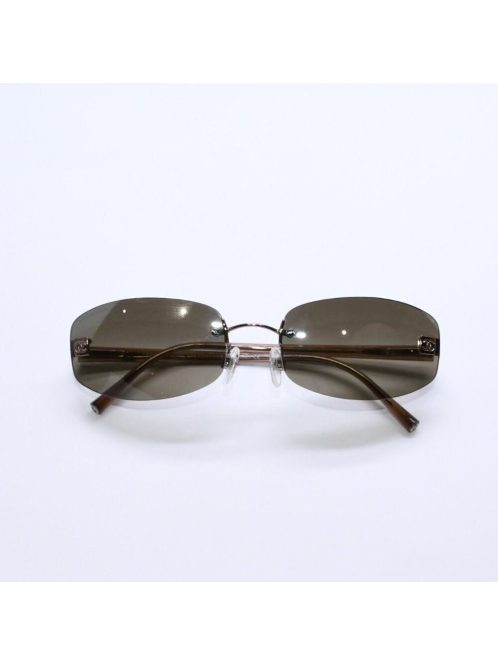 Chanel Rimless Sunglasses 18 Brown Acetate CC Logo Gold Eyewear